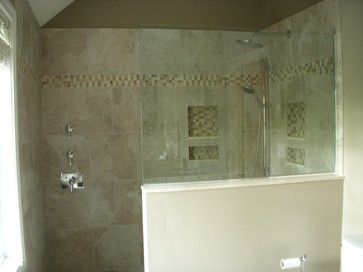 Doorless Shower Bathroom Design Ideas, Pictures, Remodel and Decor Shower Valve Placement, Doorless Shower Ideas, Doorless Shower Design, Guest Bath Ideas, Master Bath Closet, Spa Bathrooms, Showers Without Doors, Master Bath And Closet, Doorless Shower