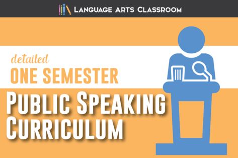 Looking for a high school public speaking curriculum? This is an outline of a semester of teaching public speaking. Public Speaking Activities, Speech And Debate, Arts Classroom, Graduation Speech, Public Speaking Tips, Elementary Library, Language Arts Classroom, Speaking Activities, Presentation Skills