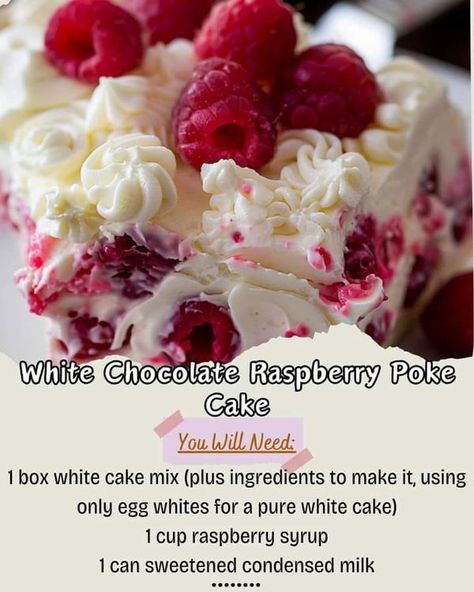 Raspberry Poke Cake Recipes, White Chocolate Raspberry Poke Cake Recipes, Best White Chocolate Raspberry Cake, Chocolate Raspberry Poke Cake, White Chocolate Raspberry Poke Cake, Raspberry Poke Cake, Raspberry White Chocolate Cake, Red Velvet Poke Cake, Boston Cream Cake