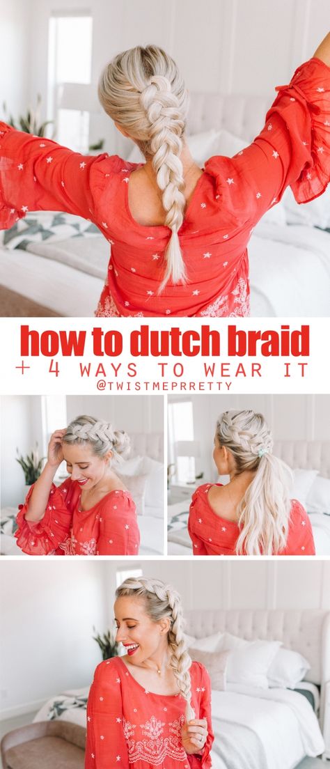 Learn How To Dutch Braid FOR BEGINNERS! - Twist Me Pretty Dutch Braid For Beginners, Braid For Beginners, Dutch Braid Tutorial, Milkmaid Braid, Braiding Your Own Hair, Mermaid Braid, Curly Braids, Long Box Braids, Types Of Braids