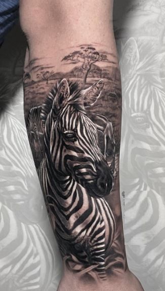 Tattoos Of Animals, Realism Sleeve, Tattoos Birds, Tattoo Fishing, Zebra Tattoo, African Sleeve Tattoo, Fishing Tattoos, Zebra Tattoos, Rhino Tattoo