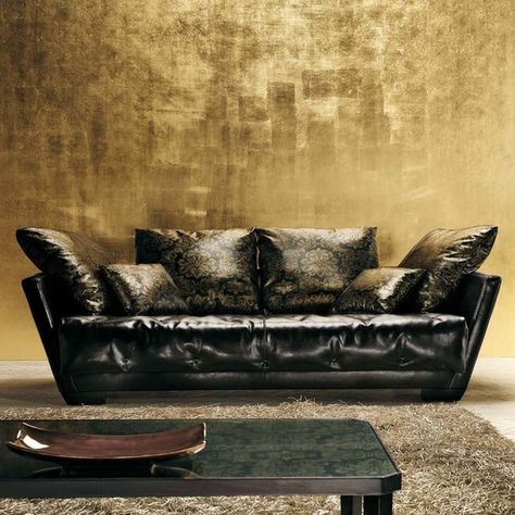 gold leaf wall Build A Room, Gold Painted Walls, Golden Rectangle, Gold Leaf Wall, Gold Inspiration, Classical Furniture, Golden Wall, Gold Bedroom, Leaf Wall