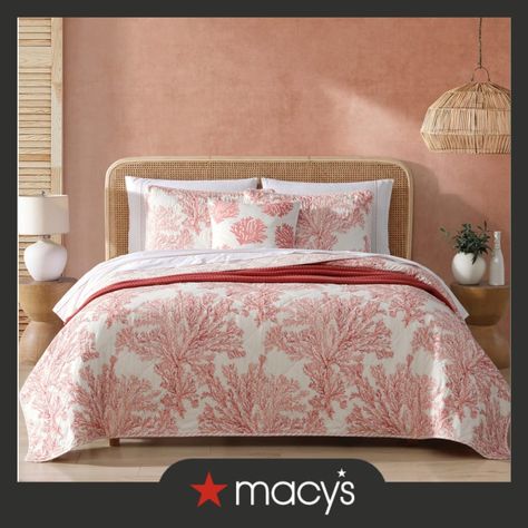 in stock Coral Bedroom, Coral Bedding, Coastal Bedding, Tommy Bahama Home, Cotton Quilt Set, Rosa Coral, Coral Garden, Top Of Bed, Beach Bedroom