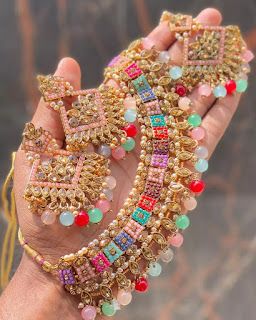 Multi Colour Necklace, Colour Jewellery, Multi Coloured Necklaces, Multicolor Jewelry, Polki Necklace, Jewellery Necklace, Pretty Designs, Kundan Necklaces, Jewelry Design Necklace