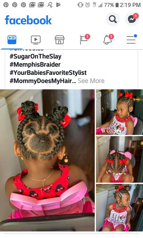 Minnie Mouse inspired hairstyle Minnie Mouse Hairstyle Braids, Mickey Mouse Braids, Minnie Mouse Hairstyle Black, Minnie Mouse Hairstyle For Kids, Disney Hairstyles For Kids, Minnie Mouse Hairstyle, Mouse Hairstyle, Hairstyle Weave, Toddler Braid Styles