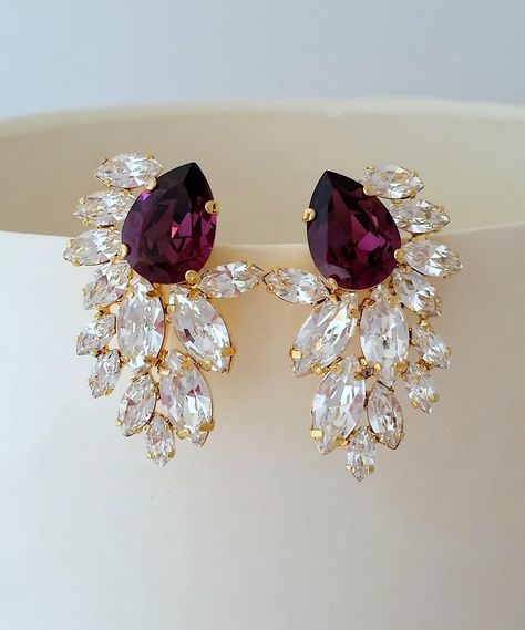 "Bridal earrings,Purple earrings,Purple amethyst earrings,Crystal statement earrings,Extra large cluster earrings,European earrings,Gastby style, High fashion Amazing, breathtaking earrings - high fashion Made with CRYSTALLIZED™ - High-quality genuine European (Austrian) crystals and acrylic pearls. ✤ Stud/post Earrings. Clip-on earrings are available upon request. please contact me. ✤ Size approx - 47mm x 30mm at the widest points (1.85 x 1.2 inches) ✤ Colors: Purple amethyst, Clear White Cryst Purple Amethyst Earrings, Bridal Earrings Studs, Crystal Statement Earrings, White Opal Earrings, Bridal Earrings Pearl, Earrings Purple, Purple Earrings, Earrings Crystal, Popular Wedding