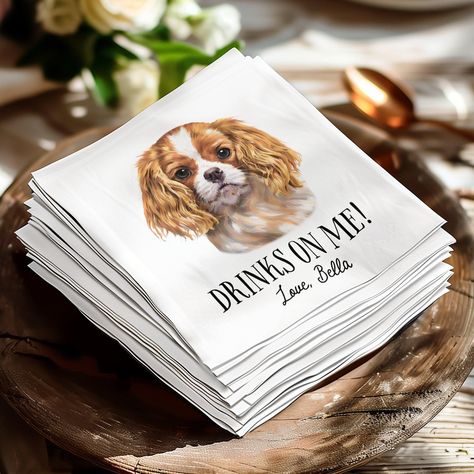 Enhance your wedding décor with these personalized wedding dog napkins. Perfect for bridal showers, engagement parties, and wedding bars. Adorned with a cute dog design, these custom pet napkins add a unique touch to your wedding favors. Ideal for cocktail napkins at your special event. Celebrate love and loyalty with these charming custom dog wedding napkins. ℹ️ NAPKIN INFORMATION 🍹 BEVERAGE NAPKIN: Material: Crafted from three-ply tissue, offering a soft yet durable texture. Size: 4.75" x 4.7 Pet Cocktail Napkins, Dog Napkins, Wedding Bars, Custom Wedding Napkins, Wedding Napkins Personalized, Bridal Shower Decor, Custom Wedding Favours, Engagement Parties, Personalized Napkins