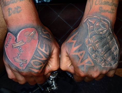 Trap Tattoos Men Hand, Hard Hand Tattoos Men, Hood Hand Tattoos, Trap Tattoos Men, Hood Tattoos, Heartless Tattoo, Hand Tattoo Cover Up, Hand Tatts, Cover Up Tattoos For Men