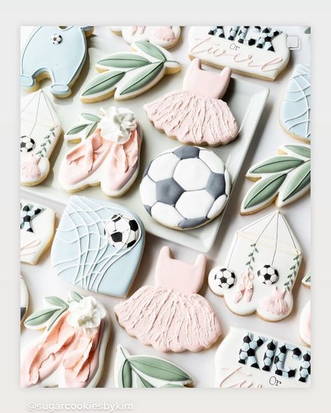 Gender Reveal Sugar Cookies, Soccer Gender Reveal, Soccer Baby Showers, Soccer Cookies, Saratoga Springs Utah, Cookie Gram, Gender Reveal Cookies, Soccer Baby, Gender Reveal Themes