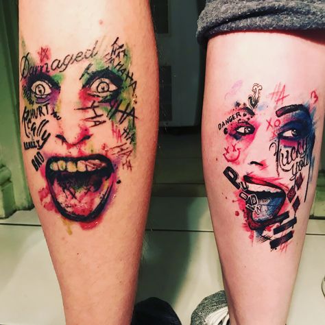 Harley Quinn And Joker Tattoo, Joker And Harley Quinn Tattoo, Joker Smile Tattoo, Joker And Harley Tattoo, Harley Tattoo, Joker Tattoos, Viking Tattoos For Men, Chucky Tattoo, Him And Her Tattoos