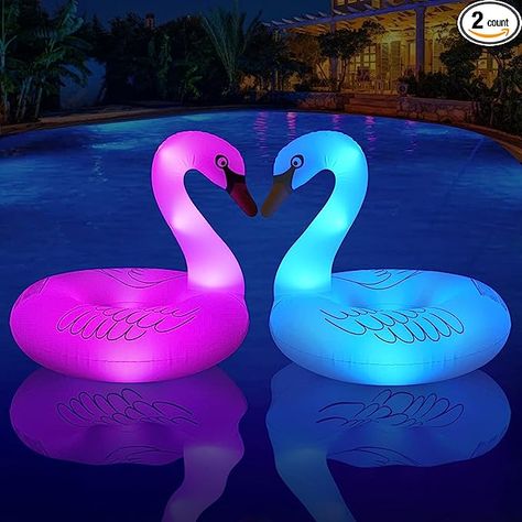 Beach Floaties, Swan Pool Float, Pool Raft, Pool Rafts, Large Pool, Colorful Lights, Lake Beach, Pool Floats, Summer Pool