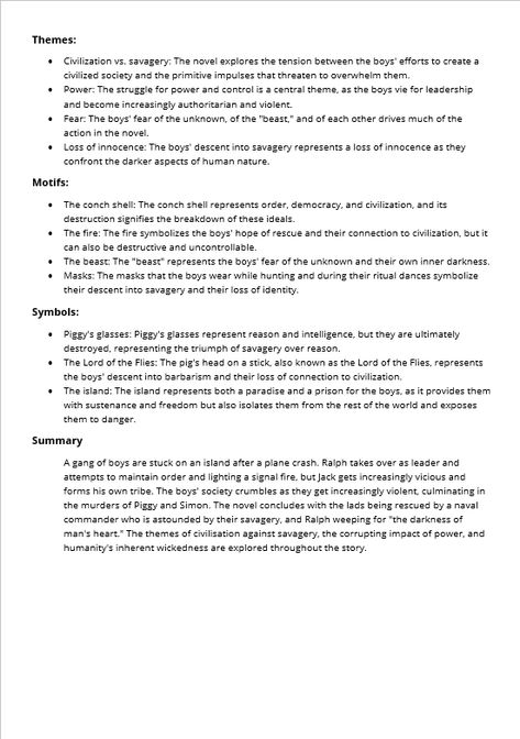 Second of two, summary of 'Lord of the Flies' with themes and symbols. Lord Of The Flies Revision, An Inspector Calls Act One Summary, An Inspector Calls Plot Summary, Lord Of The Flies Summary, Gcse Power And Conflict Poems Revision, Revision Gcse, English Gcse, Book Scenes, Gcse English Literature