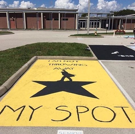 I love it when people use Hamilton quotes to make puns. I love puns. I love it when people act passive aggressive but really don't mean it. Senior Parking Spot, Hamilton Jokes, Hamilton Lin Manuel Miranda, Hamilton Lin Manuel, Hamilton Fanart, Hamilton Broadway, Hamilton Funny, Hamilton Memes, Parking Spot