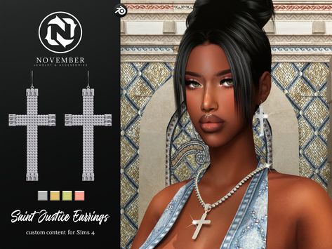 November Saint Justice Earrings for Sims 4 / ts4 / ts4cc / sims4cc / sims 4 jewelry / sims 4 custom content / sims Sims 4 Cross Necklace, Jewelry Sims 4, Sims 4 Jewelry, The Sims 4 Skin, Sims 4 Mods Clothes, Cc Sims, Sims 4 Cc Finds, Ts4 Cc, Cc Finds