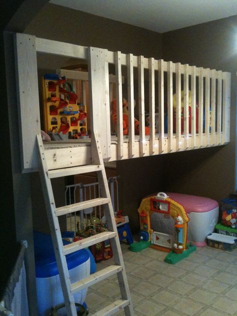 Operation Playroom Loft! Playroom Loft, Kid Playroom, Reading Loft, Loft Playroom, Diy Loft, Indoor Playroom, Basement Guest Rooms, Diy Loft Bed, Kids Loft