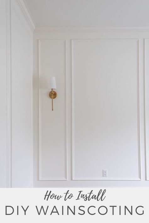 This tutorial for how to install wainscoting trim will give you the steps to create a beautiful room. While wainscoting might seem like a difficult task, we'll break down the steps so you can tackle this DIY wainscoting project easily. Wainscoting Bedroom Master Diy, Wainscoting Around Vents, Horizontal Molding On Walls, Diy Wall Wainscoting, Wainscoting Styles Living Room, Easy Wall Molding Ideas, Wainscoting Trim Ideas, How To Install Wainscoting, Diy Mouldings