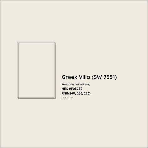 HEX #F0ECE2 Greek Villa (SW 7551) Paint Sherwin Williams - Color Code Sw Greek Villa, Sherwin Williams Greek Villa, Greek Villa Sherwin Williams, Pantone Tcx, Greek Villa, Analogous Color Scheme, Paint Color Codes, Rgb Color Codes, Choosing Paint Colours