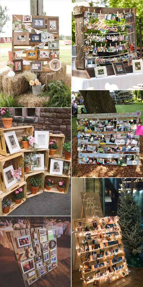 Rustic Wedding Photos and Wooden Pallets Inspired Display Ideas Hiasan Perkahwinan, Graduation Party Pictures, Wedding Photo Display, Outdoor Graduation, Senior Graduation Party, Graduation Party High, Graduation Open Houses, Rustic Wedding Photos, Graduation Party Diy