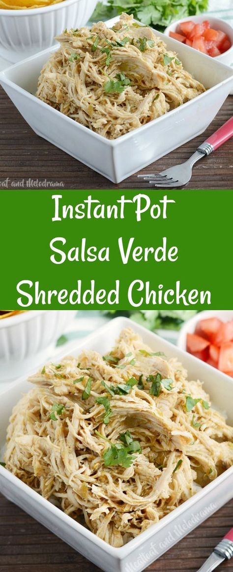 Instant Pot Salsa Verde Chicken - Quick and easy shredded chicken made in the pressure cooker. Use it for tacos, enchiladas, burritos, bowls and meal prep! from Meatloaf and Melodrama #instantpot #pressurecooker #easydinner Instant Pot Salsa Verde Chicken, Instant Pot Salsa, Chicken Salsa, Chicken Meatloaf, Easy Shredded Chicken, Chicken Tinga, Verde Chicken, Salsa Verde Chicken, Tacos Burritos