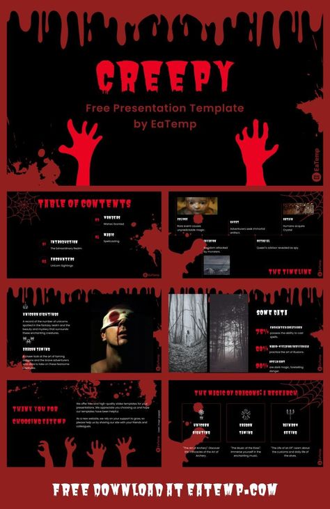 Creepy 13 Dark Powerpoint Template, Dark Presentation Design, Google Slides Ideas, Ppt Topics, Halloween Presentation, Presentation Ideas For School, Presentation Slides Design, Music Club, Slides Design