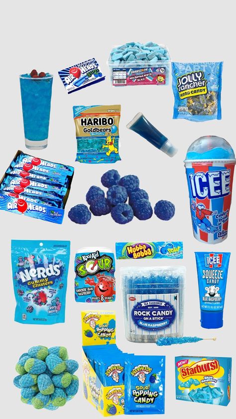 Blue raspberry 💙🩵 Blue Raspberry Flavored Things, Snacks Chips And Candy, Blue Food Board Ideas, Blue Food Recipes, Blue Food Board, Purple Candies, Blue Raspberry Candy, Blue Foods, Blue Sweets