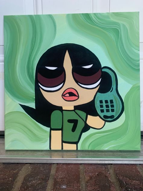 Buttercup Powerpuff Painting On Canvas, Painting Ideas Powerpuff, Powerpuff Girls Canvas Painting, Boujee Painting Ideas On Canvas, Powerpuff Girl Painting, Painting Powerpuff, Baddie Canvas Painting Ideas, Powerpuff Painting, Powerpuff Girls Painting