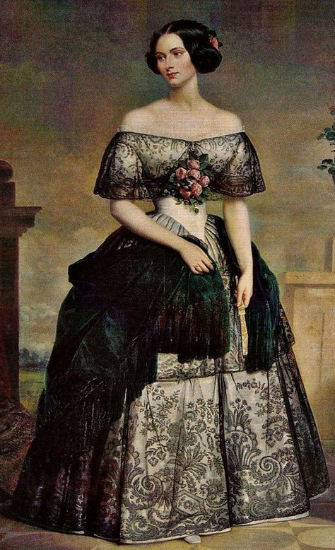 1870 Fashion, Hoop Dress, Royalty Dress, 1850s Fashion, 19th Century Women, Fashion Timeline, Victorian Portraits, 1800s Fashion, European Dress