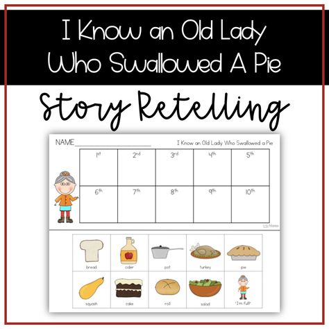 Retelling activity for kindergarten. Use with the book "I Know an Old Lady Who Swallowed a Pie." Perfect for story sequencing in kindergarten. Great companion or book extension activity. Reading Assessment Kindergarten, Homeschool Thanksgiving, Retelling Activities, Teaching Reading Strategies, Free Math Printables, Activity For Kindergarten, Guided Reading Activities, Sequencing Worksheets, Guided Reading Kindergarten