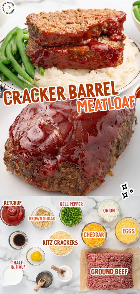 Try our trusted Cracker Barrel Meatloaf recipe with a savory glaze (and a secret ingredient!). Perfect for a satisfying meal backed by a decade of cooking expertise. Copycat Meatloaf Cracker Barrel, Meatloaf Cracker Barrel Recipe, Fall Meatloaf Recipes, Meatloaf Recipes Crackers, Meatloaf Recipes Cracker Barrel, Cracker Barrel Meatloaf Recipe Copycat, Meatloaf Ritz Crackers Recipe, Meatloaf With Crackers Recipes, Meatloaf Recipes Ritz Crackers