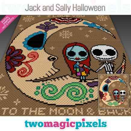 Stitch Disney Crochet Blanket Pattern, C2c Halloween Graphs, Halloween Crochet Blanket, Jack And Sally Halloween, Graphgan Crochet, Cross Stitch Graph, Pixel Crochet Blanket, Crochet A Blanket, Tunisian Simple Stitch