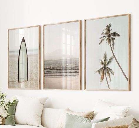 Set 3 Beach Photo Modern Coastal Print Large Beach Poster Ocean Beach Life Photo Pastel Surf Home Decor Tropical Wall Poster Surfboard Print Coastal Photography Wall Art, Coastal Casual Living Room, Surf Home Decor, Surf Home, Surfboard Print, Surf Prints, Boho Surf, Beachy Wall Art, Modern Beach Decor