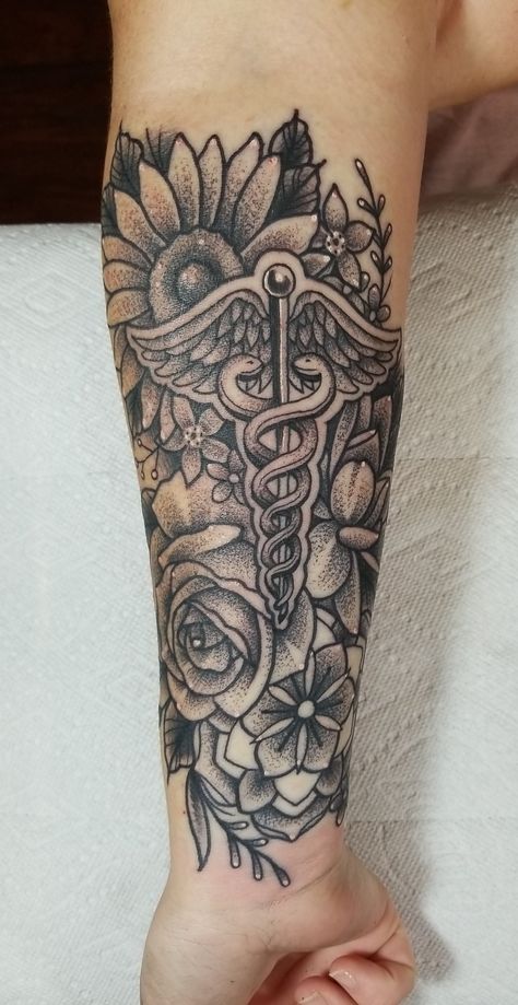 Medical Tattoo Sleeve Ideas, Pancreas Tattoo Type 1, Healthcare Symbol Tattoo, Registered Nurse Tattoos For Women, Nurse Caduceus Tattoo, Nurse Sleeve Tattoo, Nurse Half Sleeve Tattoo, Narcoleptic Tattoo, Healthcare Tattoos For Women Sleeve