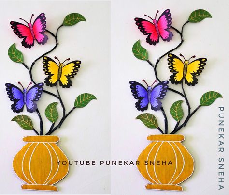 Wall Painting Butterfly, Butterfly Wall Decor Ideas, Butterfly Wall Painting, Diy Wall Hanging Paper, Flower Wall Hanging Decor, Craft Butterfly, Room Hanging Decor, Diy Wall Hanging Crafts, Diy Paper Wall Hanging