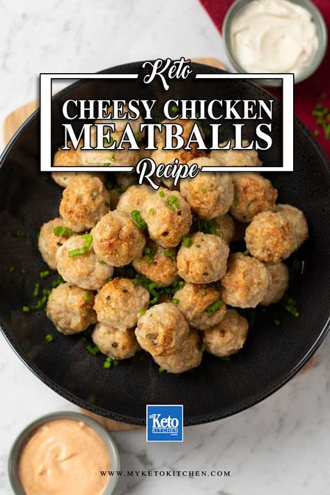 These Keto Chicken Cheddar Meatballs are an easy recipe to make for dinner, or serve as appetizers. They are simple to put together and taste delicious. Best served with garlic aioli or a spicy dipping sauce. They are gluten free, grain free, sugar free and healthy. Serve them up for a low carb dinner tonight. Cheesy Meatball Recipes, Cheddar Meatballs, Chicken Cheddar, Cheesy Baked Chicken, Baked Chicken Meatballs, Cheese Stuffed Meatballs, Chicken Meatball Recipes, Boiled Egg Diet Plan, Meatballs Easy