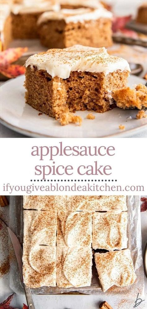 Old-Fashioned Applesauce Spice Cake is one of those recipes that will be passed down from generation to generation. With its moist texture and flavorful taste, it’s no wonder it’s stayed popular over the years! Perfect for fall celebrations! September Cake Flavors, Sourdough Spice Cake, Spiced Desserts, Applesauce Cake Recipe, Applesauce Spice Cake, Best Apple Desserts, Baked Items, Dessert From Scratch, Spice Cake Recipes