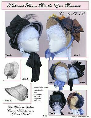 Bonnets Bonnet Sewing Pattern, Wild West Era, Victorian Era Dresses, Historical Hats, Victorian Accessories, Vintage Style Hat, Bonnet Pattern, Victorian Hats, Steampunk Hat