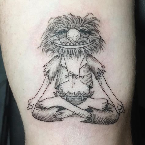 Maggie on Instagram: “#animal #lotuspose #muppets #muppettattoo #yogatattoo #blackandgreytattoo #finelinetattoo” Muppets Tattoo Simple, Animal Muppets Tattoo, Muppet Tattoo, Muppets Animal, Animal Muppet, Traditional Tattoo Design, American Traditional Tattoo, Jim Henson, American Traditional