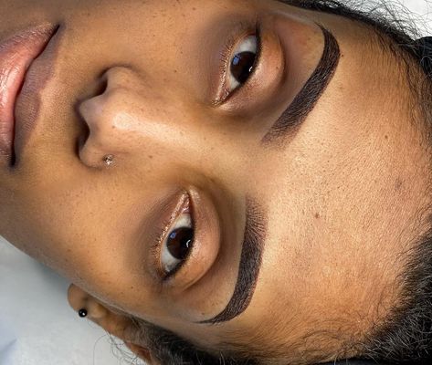 Brow inspiration, eyebrows on fleek x dark bold ombré brows. Arched Tinted Eyebrows, Eye Brows Tinting, Ombre Brows Black Women, Eyebrow Tinting Black Women, Tinted Eyebrows Black Women, Eyebrow Tech, Eyebrows Black Women, Thicker Eyebrows Makeup, Tinted Eyebrows