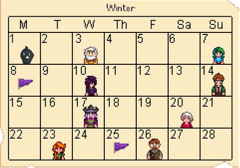 Stardew Calendar, Stardew Hacks, Stardew Valley Calendar, Stardew Valley Tips, Valley Game, Secret Forest, Spring Birthday, Peachy Keen, River Fishing