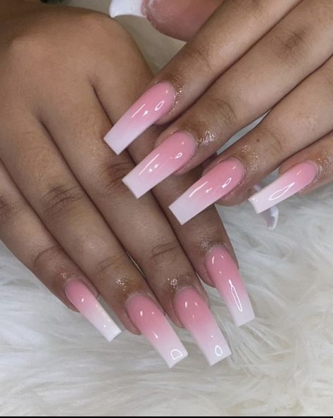 Long Acrylic Ombre Nails, Pink And White Ombre Nails Square, Long Nails For Summer, Long Ombre Nails, Ombré Acrylic Nails, Acrylic Coffin Nails, Long Coffin Nails, Nails For Summer, Spring Acrylic Nails