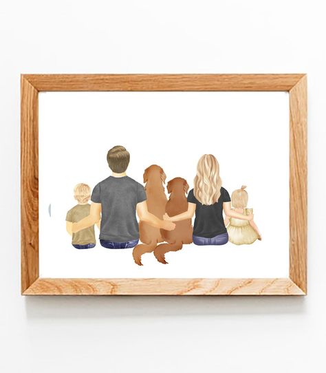 Excited to share this item from my #etsy shop: family portrait, pet portrait, backview, drawing, illustration, printable, digital download, dog, behind, wall art, personalized, custom Drawn Family Portrait, Family Portrait Drawing Ideas, Painted Family Portraits, Family Portraits Painting, Digital Family Portrait Illustration, Family Drawing Illustration, Family Drawings, Watercolor Family Portrait, Dog Family Portraits