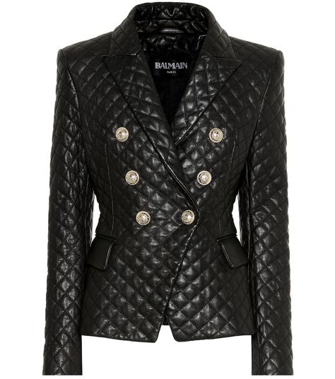 Balmain - Quilted leather blazer | Mytheresa Balmain Leather Jacket, Blazer En Cuir, Faux Leather Blazer, Pu Leather Jacket, Women Jackets, Jackets Women, Power Dressing, Blazer Designs, Leather Sleeve