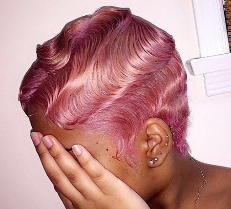 DIAMOND                                                                                                                                                                                 More Layered Pixie Cut, Finger Waves Short Hair, Finger Wave Hair, Finger Waves, Different Hair Colors, Hair Laid, Colored Hair, Short Natural Hair Styles, Blonde Pixie