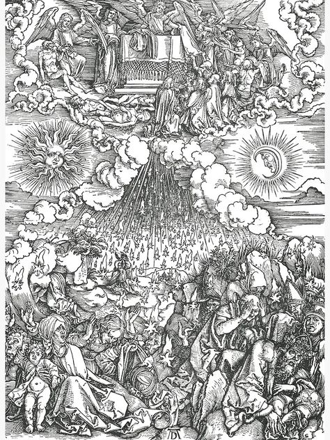 "The Opening of the Fifth and Sixth Seals" Art Print by playmap | Redbubble Greece Tattoo, Bible Painting, Tattoo Pierna, Woodcut Tattoo, Black Ink Art, Medieval Artwork, Alchemy Art, Painting Fine Art, Albrecht Dürer