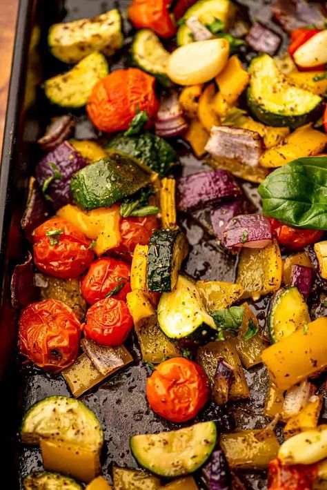 Mediterranean Roasted Vegetables – Real Food with Sarah Roster Vegetables, What To Serve With Lasagna, Italian Roasted Vegetables, Vegetable Roast, Mediterranean Roasted Vegetables, Roasted Summer Vegetables, Cranberry Quinoa Salad, Herb Marinade, Roasted Mediterranean Vegetables