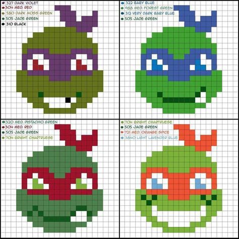 Ninja Turtle Drawing, Crochet Square Blanket, Ninja Turtles Artwork, Tmnt Artwork, Tapestry Crochet Patterns, Stitch Cartoon, Diy Perler Beads, Tmnt 2012, Pixel Art Pattern