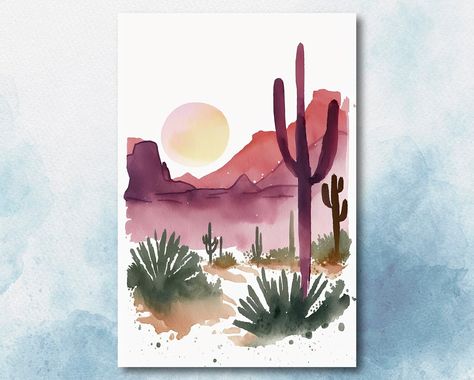 Experience the enchanting beauty of southwest decor with our Desert Saguaro Cactus Sunset Art Print. This captivating watercolor desert wall art showcases the iconic Sonoran desert landscape, featuring a majestic Saguaro cactus against a breathtaking sunset backdrop. With its vibrant colors and intricate details, this artwork captures the essence of the Southwest and brings a touch of nature-inspired beauty to your space. Perfect as a Arizona Poster gift or for adding a Southwestern Decor Canvas Print to your home, this Cactus wall art is a true gem. Embrace the allure of the desert with our Desert Saguaro Cactus Sunset Wall Art Print and infuse your space with the warmth and spirit of the Southwest. Enhance your western decor with this stunning piece that celebrates the beauty of nature a Sonoran Desert Landscape, Arizona Poster, Cactus Sunset, Southwestern Decor, Western Landscape, Watercolor Paintings For Beginners, Cactus Wall Art, Diy Watercolor Painting, Sunset Wall