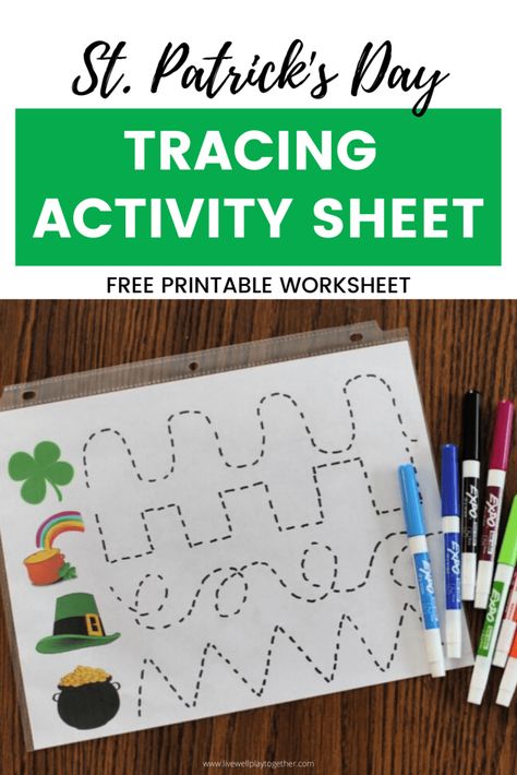 St. Patrick's Day Tracing Activity: Printable Pre-Writing Worksheet - Live Well Play Together St Patricks Literacy Activities, St Patricks Day Preschool Activities, March Activities For Kids, March Writing Activities, St Patricks Activities, March Lesson Plans, March Lessons, Sant Patrick, March Themes