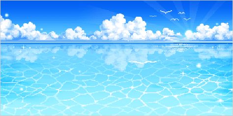 Beaches | Cute Kawaii Resources Ocean Gif, Pixel Kawaii, Gif Background, Pixel Art Background, Scenery Background, Air Terjun, Dream Anime, Anime Gifs, Blue Anime