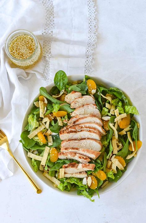 Chicken Salad Dressing Recipe, Asian Sesame Chicken Salad, Wonton Chicken, Asian Sesame Chicken, Chinese Chicken Salad Dressing, Asian Vinaigrette, Chicken Salad Healthy, Sesame Chicken Salad, Panera Recipes